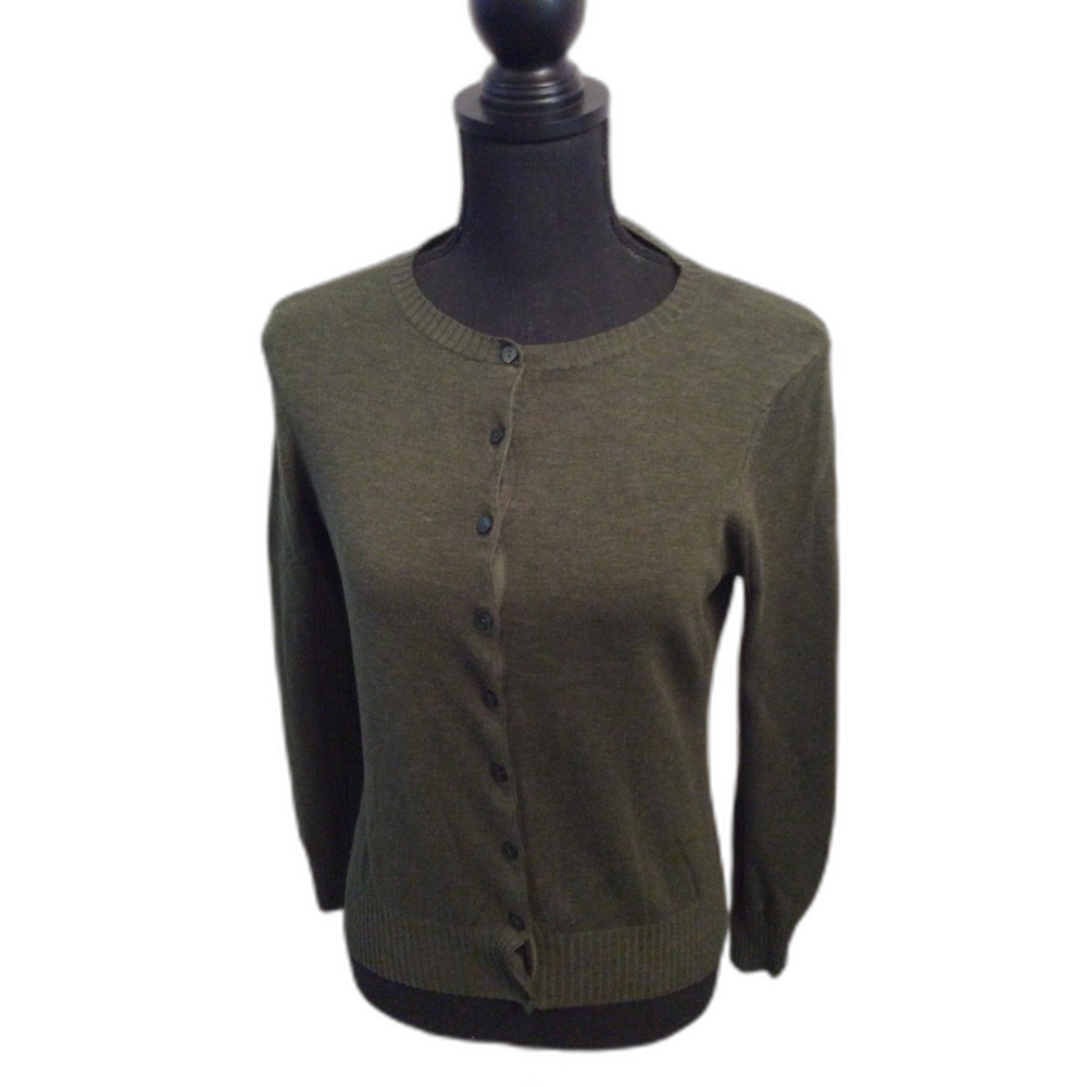 Cardigan Sweater Tailor B. Ross Army Green Button Front Medium Women